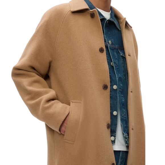 Gap Oversized Wool Blend Single Breasted Long Top Coat Camel Tan Size XL - Picture 3 of 13